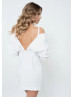 Draped Long Sleeves White Jersey Fantastic Short Party Dress